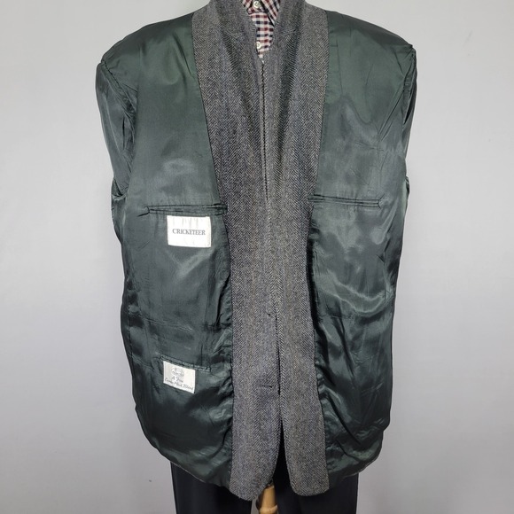 Cricketeer Men's Tweed Sport Coat Two Button Gray Lambs Wool Herringbone 50R‎ - Picture 14 of 16
